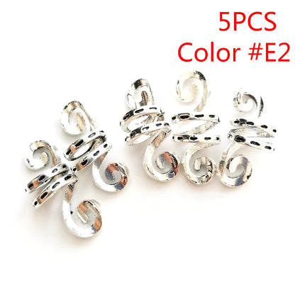 5Pcs Golden Viking Spiral Charms Hair Tubes Braid Dread Dreadlock Beads Clips Cuffs Rings Hair Accessories Woman