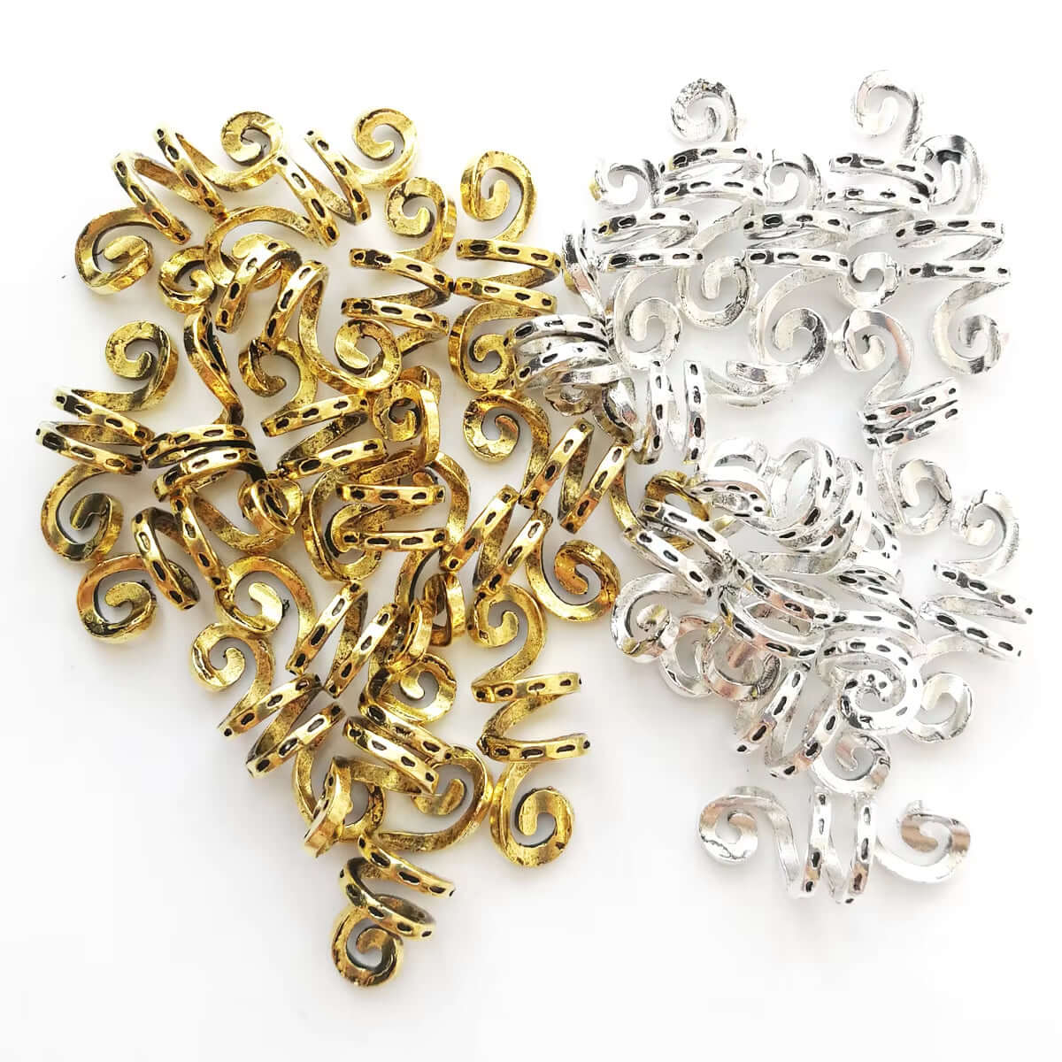 5Pcs Golden Viking Spiral Charms Hair Tubes Braid Dread Dreadlock Beads Clips Cuffs Rings Hair Accessories Woman