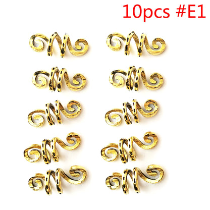 5Pcs Golden Viking Spiral Charms Hair Tubes Braid Dread Dreadlock Beads Clips Cuffs Rings Hair Accessories Woman