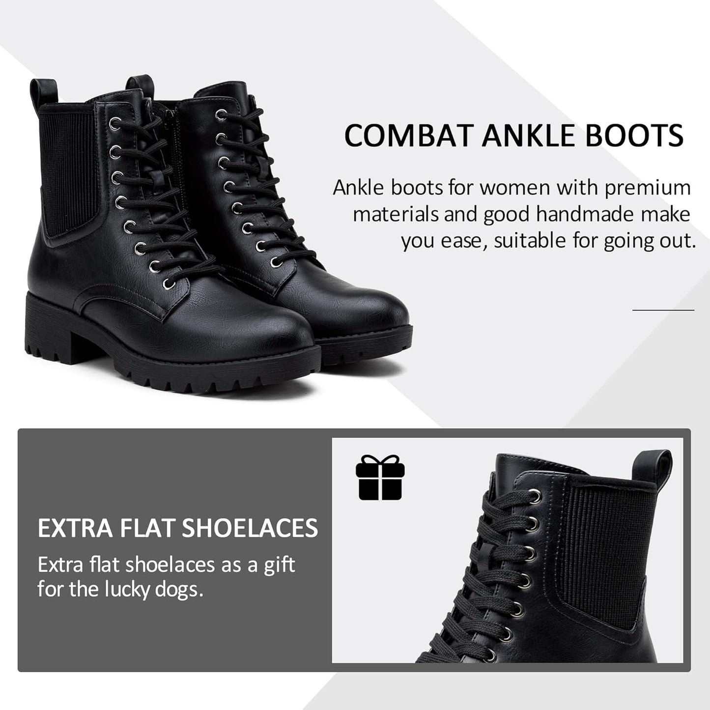 Womens' 916 | Ankle Boots | Combat Boots | Lace-Up Booties with inside Zipper