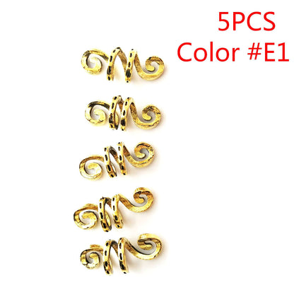 5Pcs Golden Viking Spiral Charms Hair Tubes Braid Dread Dreadlock Beads Clips Cuffs Rings Hair Accessories Woman