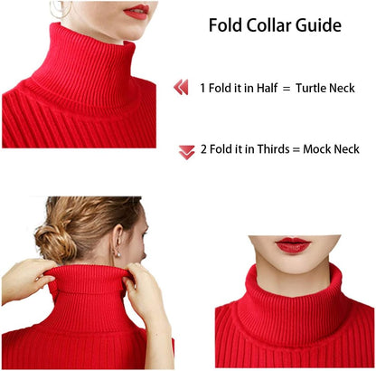 Turtleneck Ribbed Sweaters for Women Cute Sexy Knitted Warm Fitted Sweater