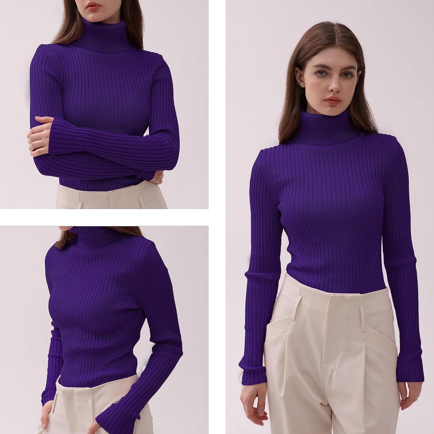 Turtleneck Ribbed Sweaters for Women Cute Sexy Knitted Warm Fitted Sweater