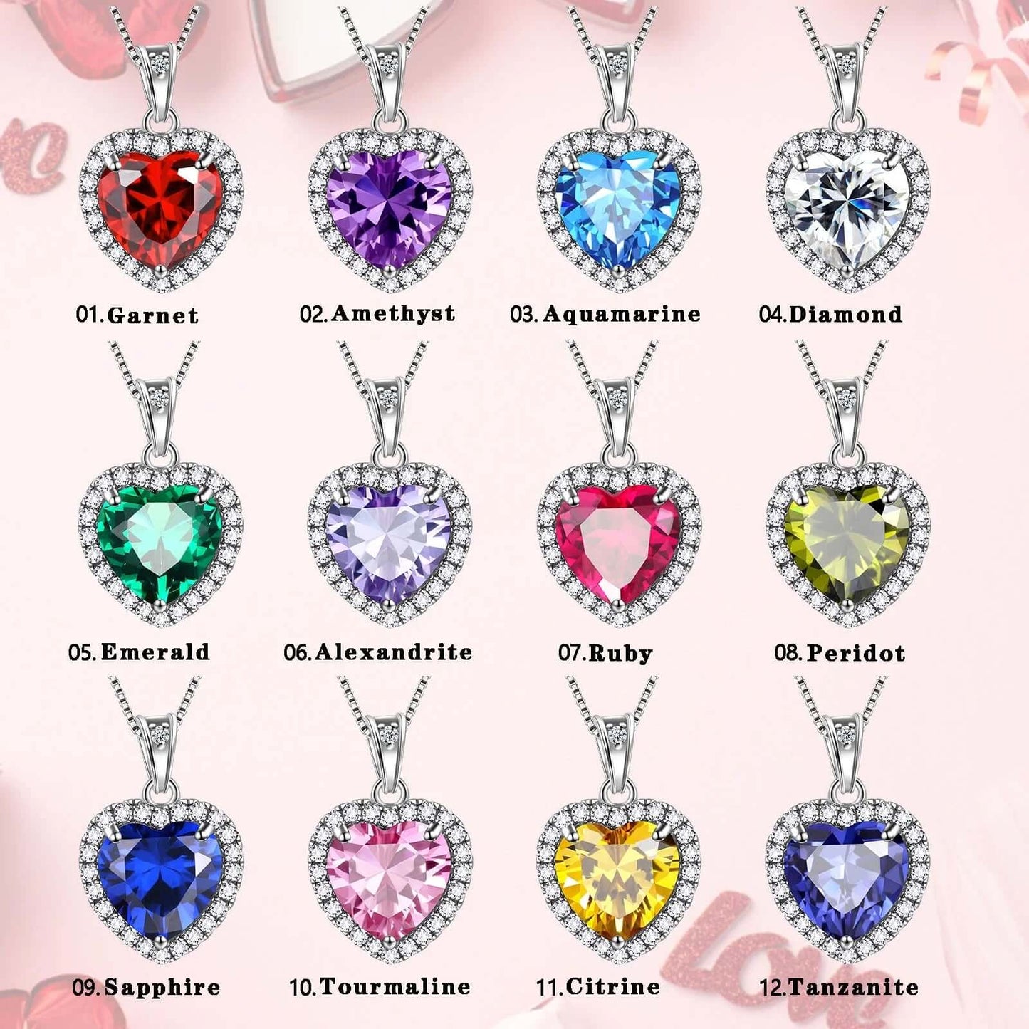 White Heart Sets Women April Birthstone Set Necklace Earrings 925 Sterling Fine Birthday Mother'S Day Gift