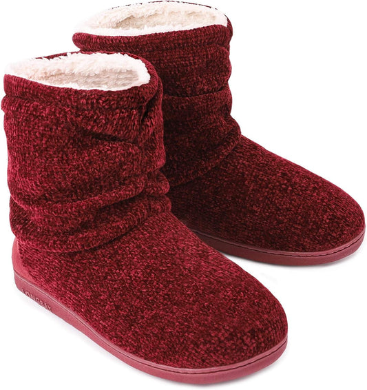 Women'S Chenille Knit Bootie Slippers Cute Warm Plush Fleece Memory Foam House Shoes