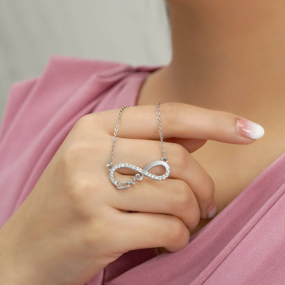 Infinity Love Pendant Necklace - Meaningful for Her - Anniversary Gift in 18K White Plated