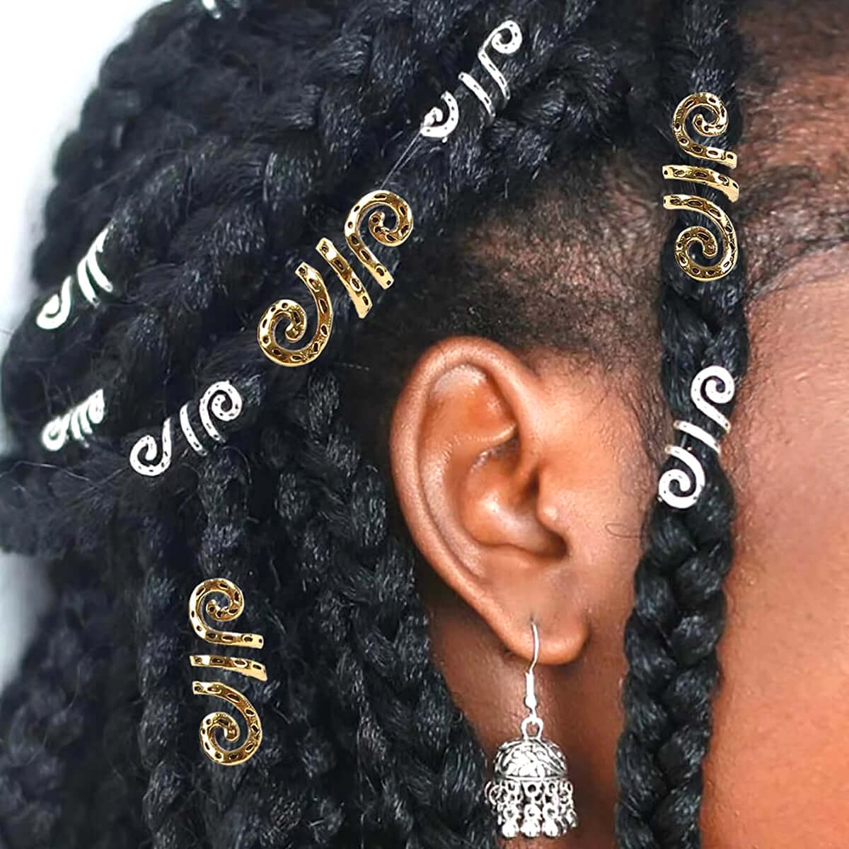 5Pcs Golden Viking Spiral Charms Hair Tubes Braid Dread Dreadlock Beads Clips Cuffs Rings Hair Accessories Woman