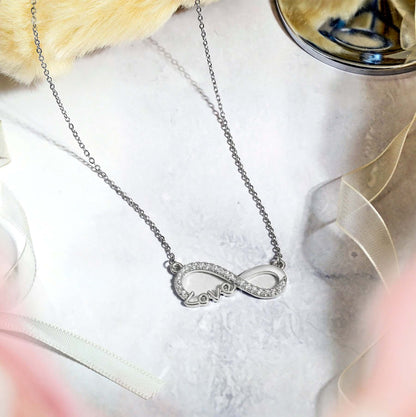 Infinity Love Pendant Necklace - Meaningful for Her - Anniversary Gift in 18K White Plated