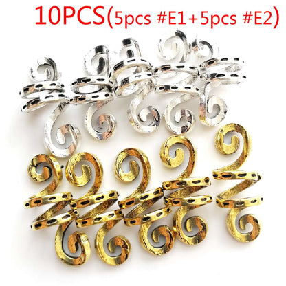 5Pcs Golden Viking Spiral Charms Hair Tubes Braid Dread Dreadlock Beads Clips Cuffs Rings Hair Accessories Woman