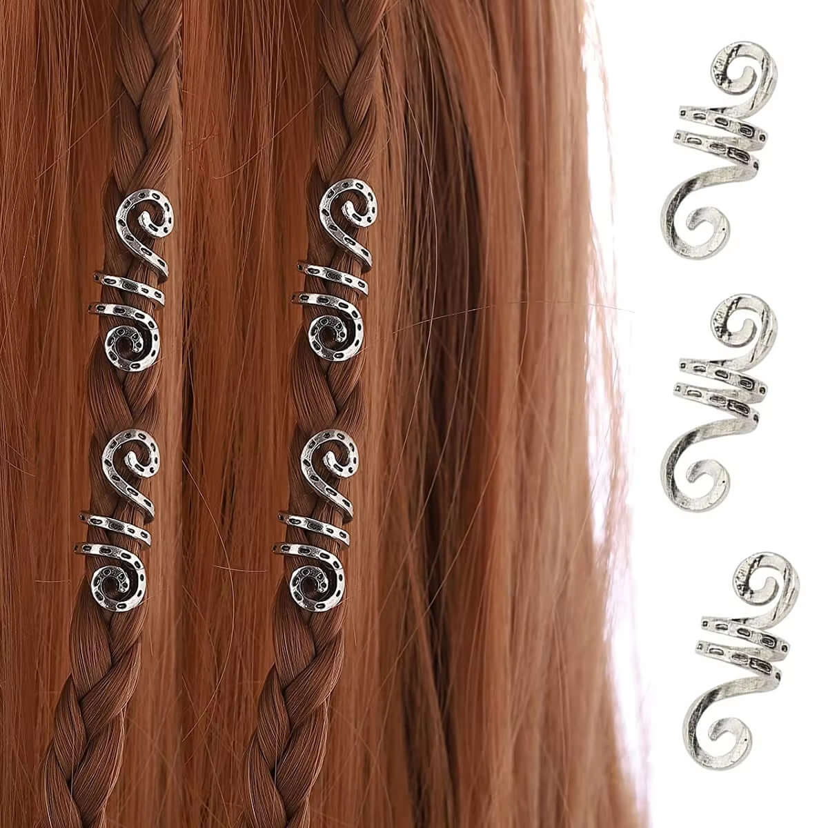 5Pcs Golden Viking Spiral Charms Hair Tubes Braid Dread Dreadlock Beads Clips Cuffs Rings Hair Accessories Woman